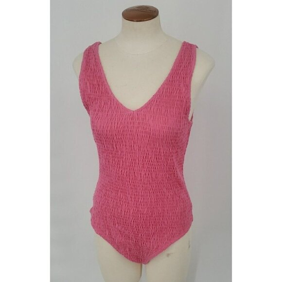 Brave Soul London Womens Pink Shirred Sleeveless Bodysuit Tank Top Large NWT - Picture 1 of 12